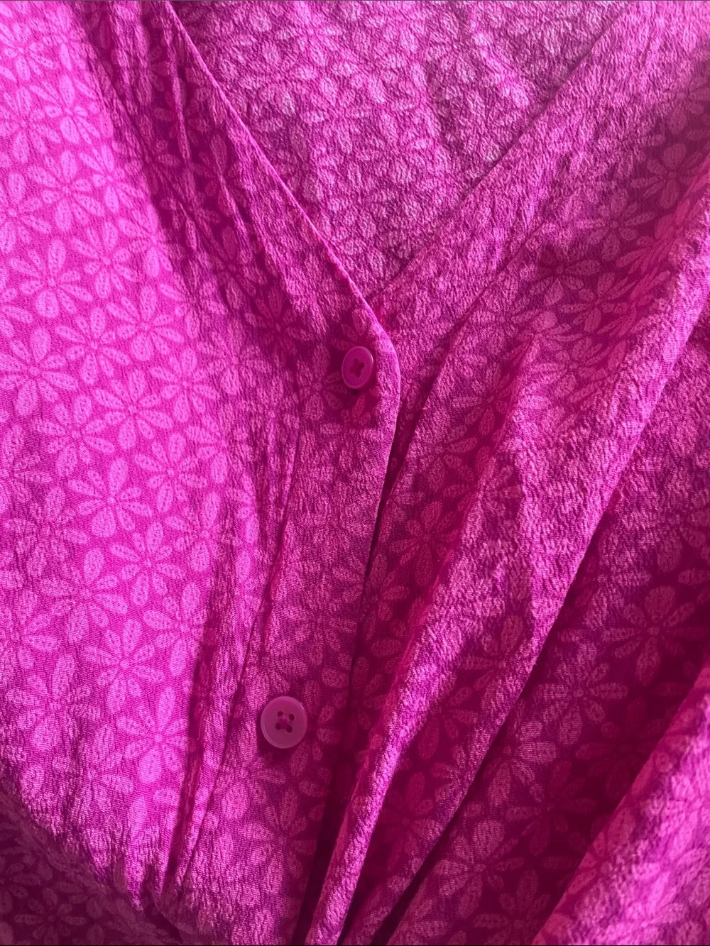 LOFT Fuchsia Tie-Front Puff Sleeve Blouse